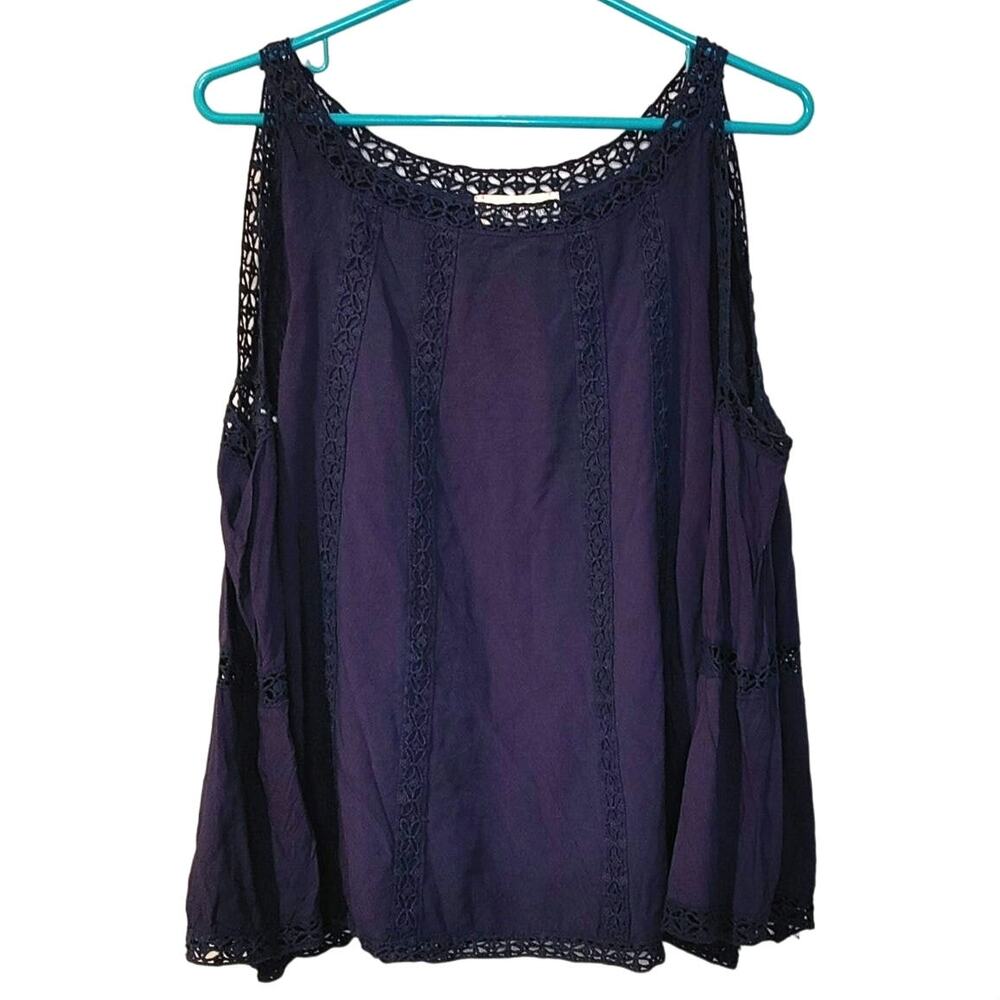 Luna Moon Size Extra Small Oversized Dark Blue Cold Shoulder Tunic BlouseEyelet